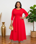 Red Belted Maxi Dress