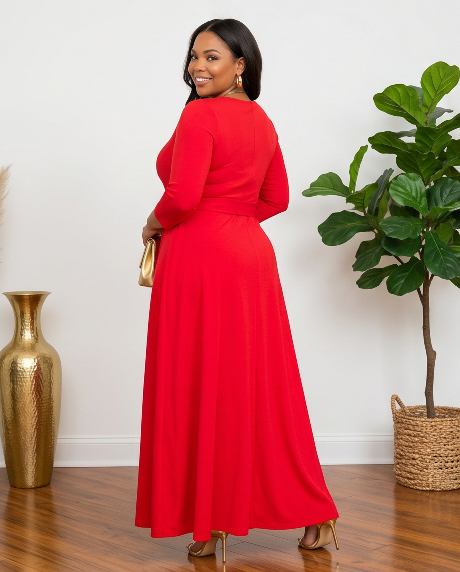 Red Belted Maxi Dress