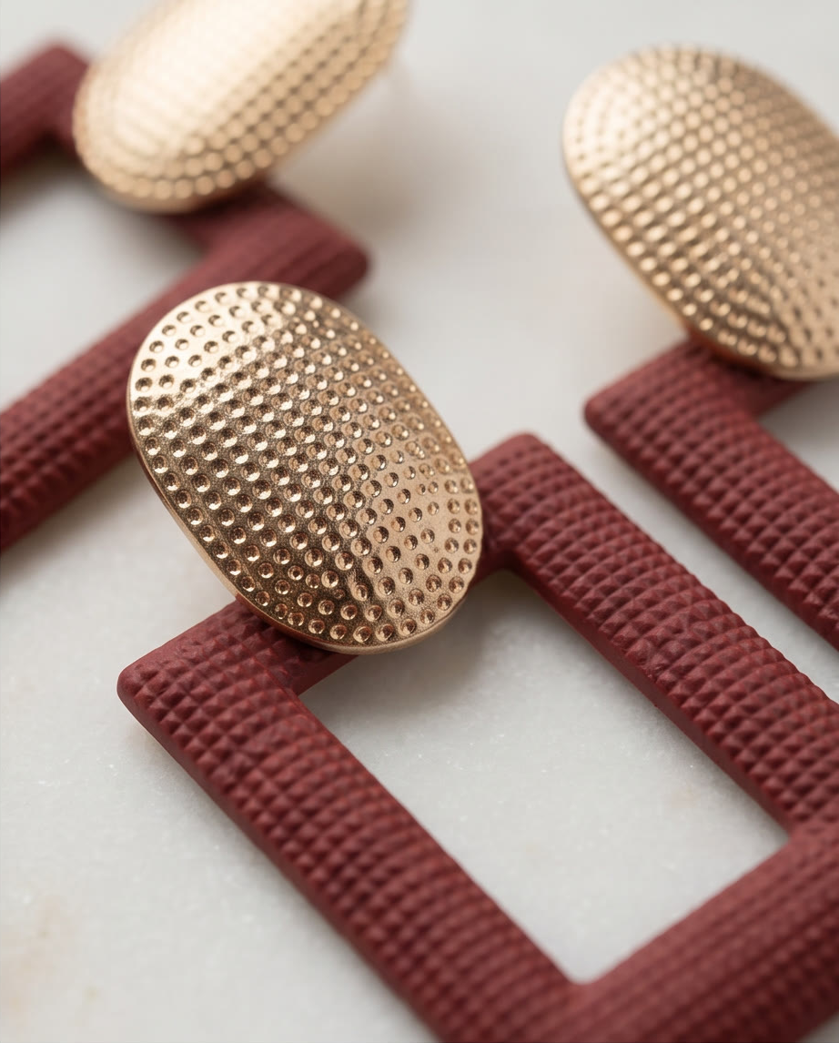 Gold And Burgundy Boxy Earring