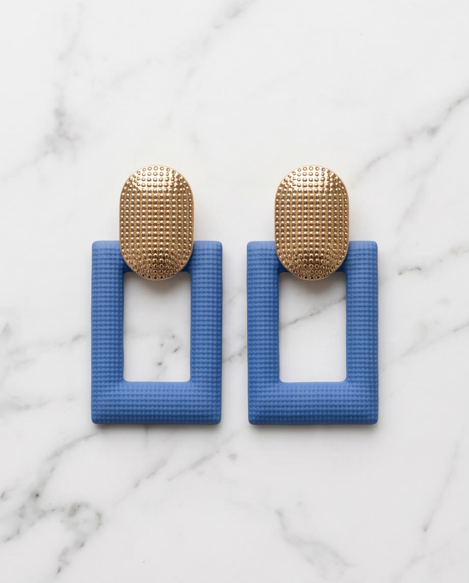 Gold And Royal Blue Boxy Earrings