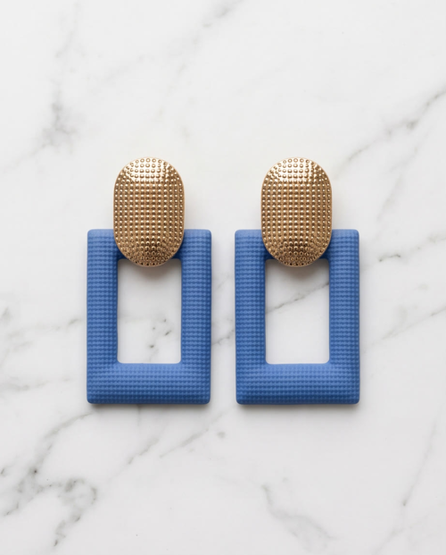 Gold And Royal Blue Boxy Earrings