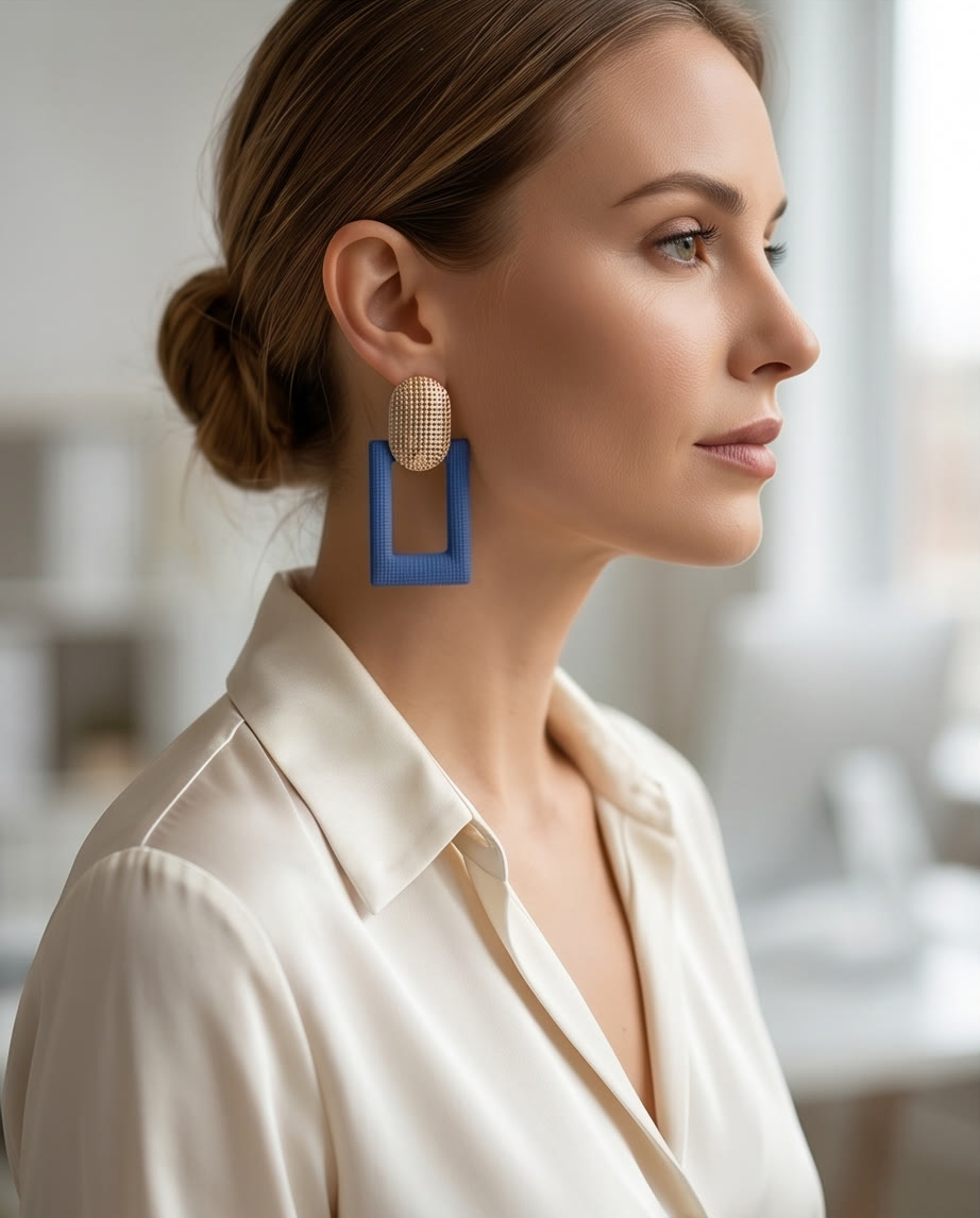 Gold And Royal Blue Boxy Earrings