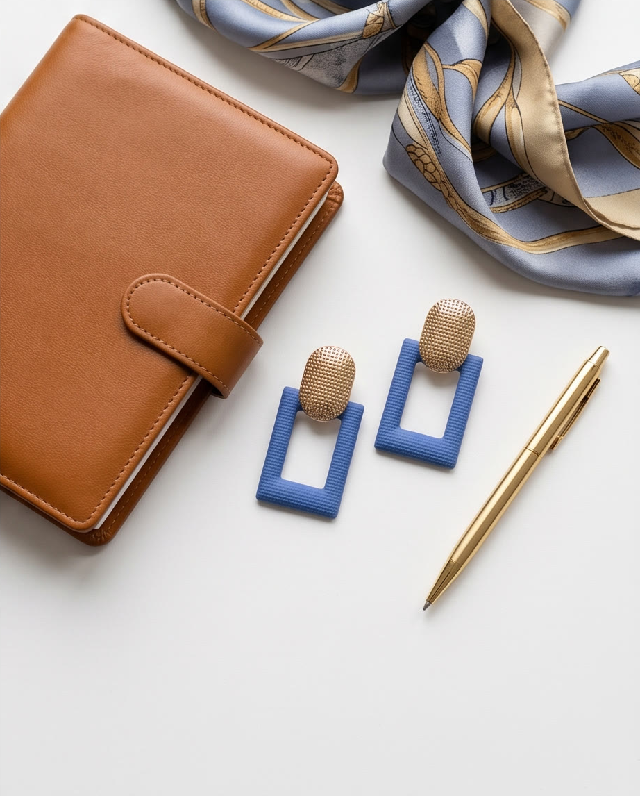 Gold And Royal Blue Boxy Earrings
