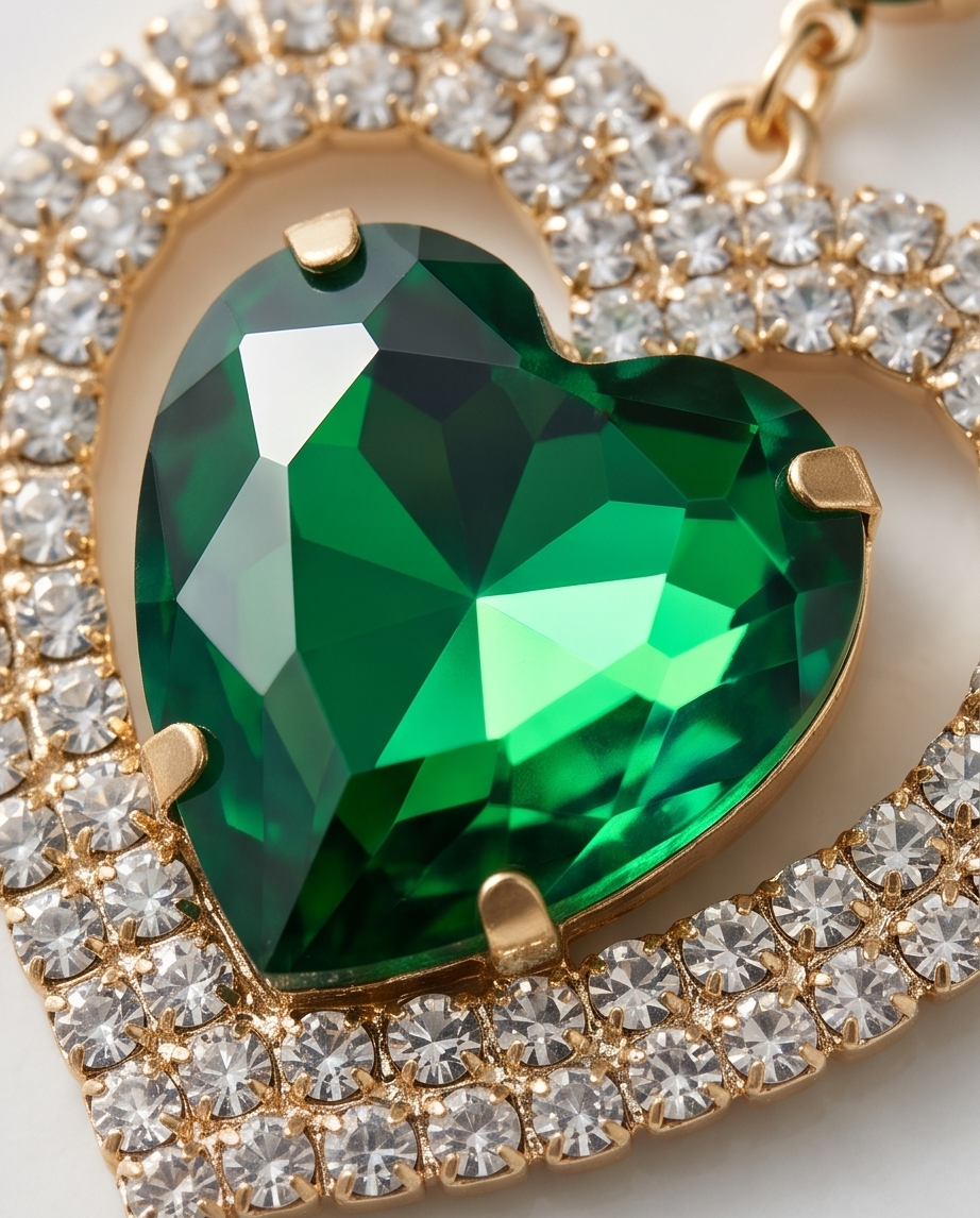Green Heart & Diamonds Earrings