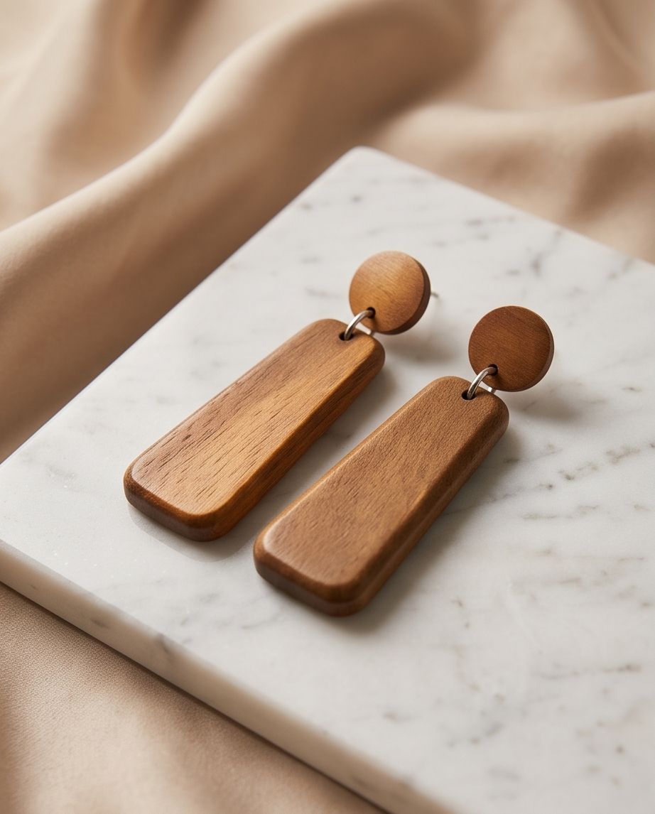 Long Drop Wooden Earrings