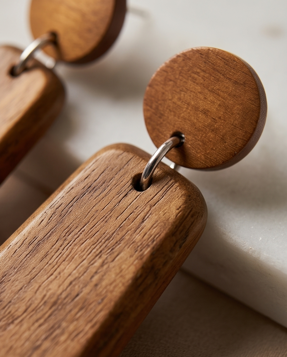 Long Drop Wooden Earrings