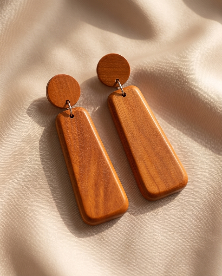 Long Drop Wooden Earrings