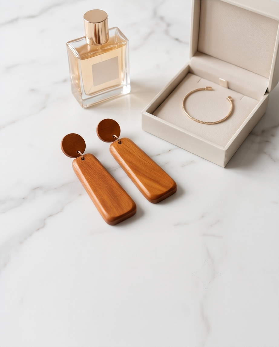 Long Drop Wooden Earrings