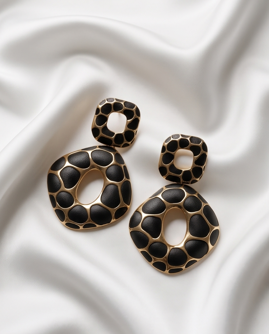 Black & Gold Textured Earrings