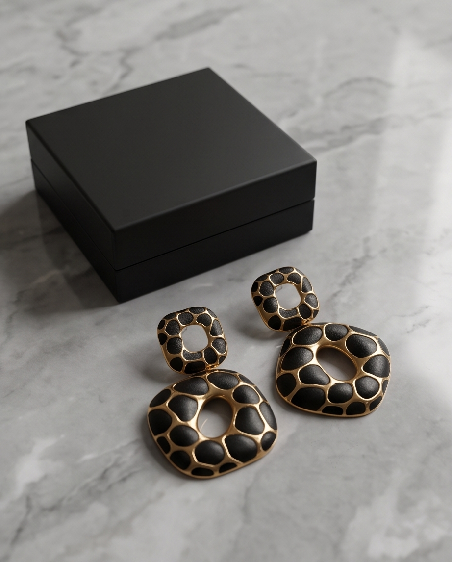 Black & Gold Textured Earrings