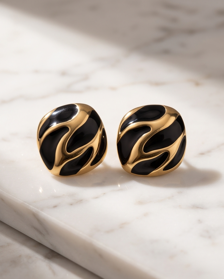 Stainless Steel Gold & Black Tessa Earring