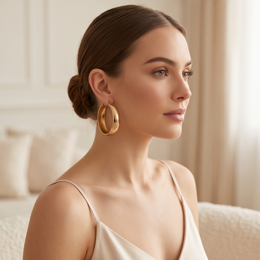 Gold Stainless Steel Wide Hoop Earrings