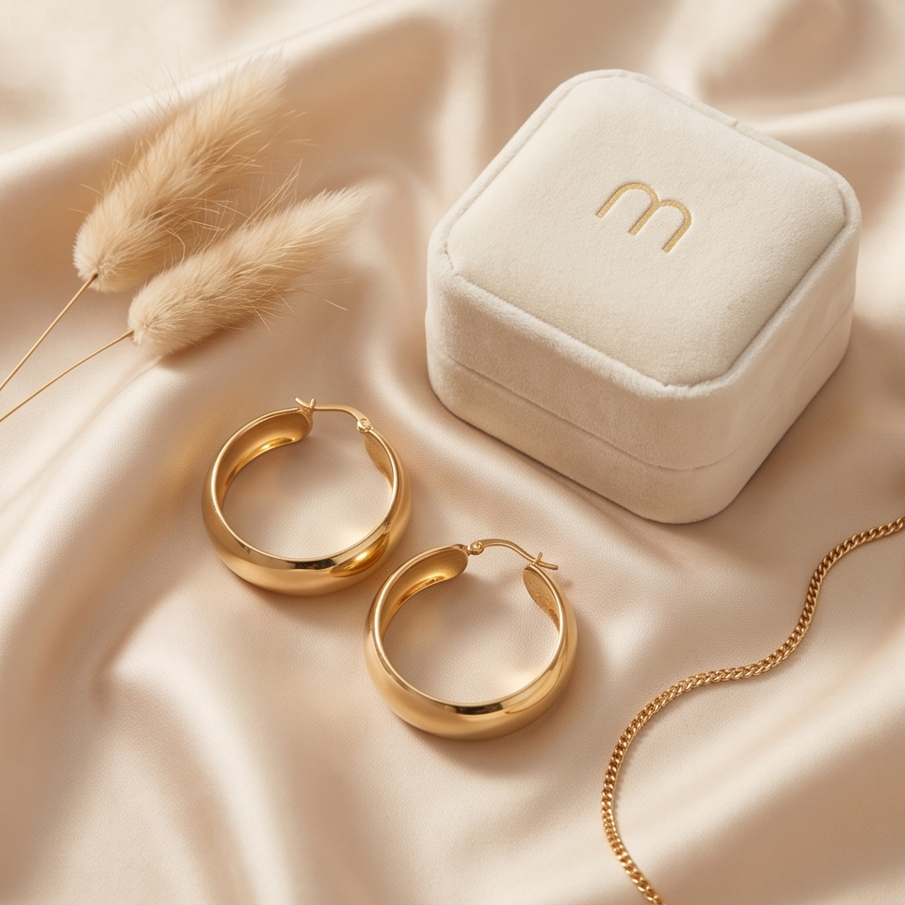 Gold Stainless Steel Wide Hoop Earrings