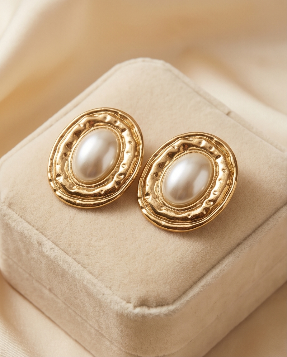Jumbo Gold & Pearl Circle Earring
