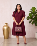 Plus Size Burgundy Tie Neck Dress