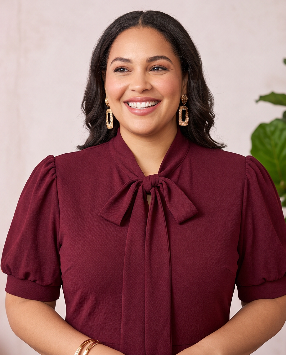 Plus Size Burgundy Tie Neck Dress