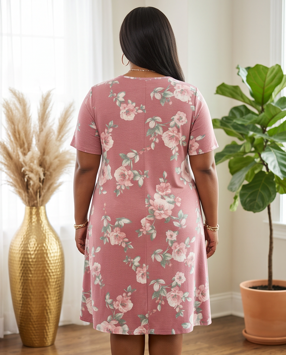 Plus Size Mauve Cotton Casual Dress