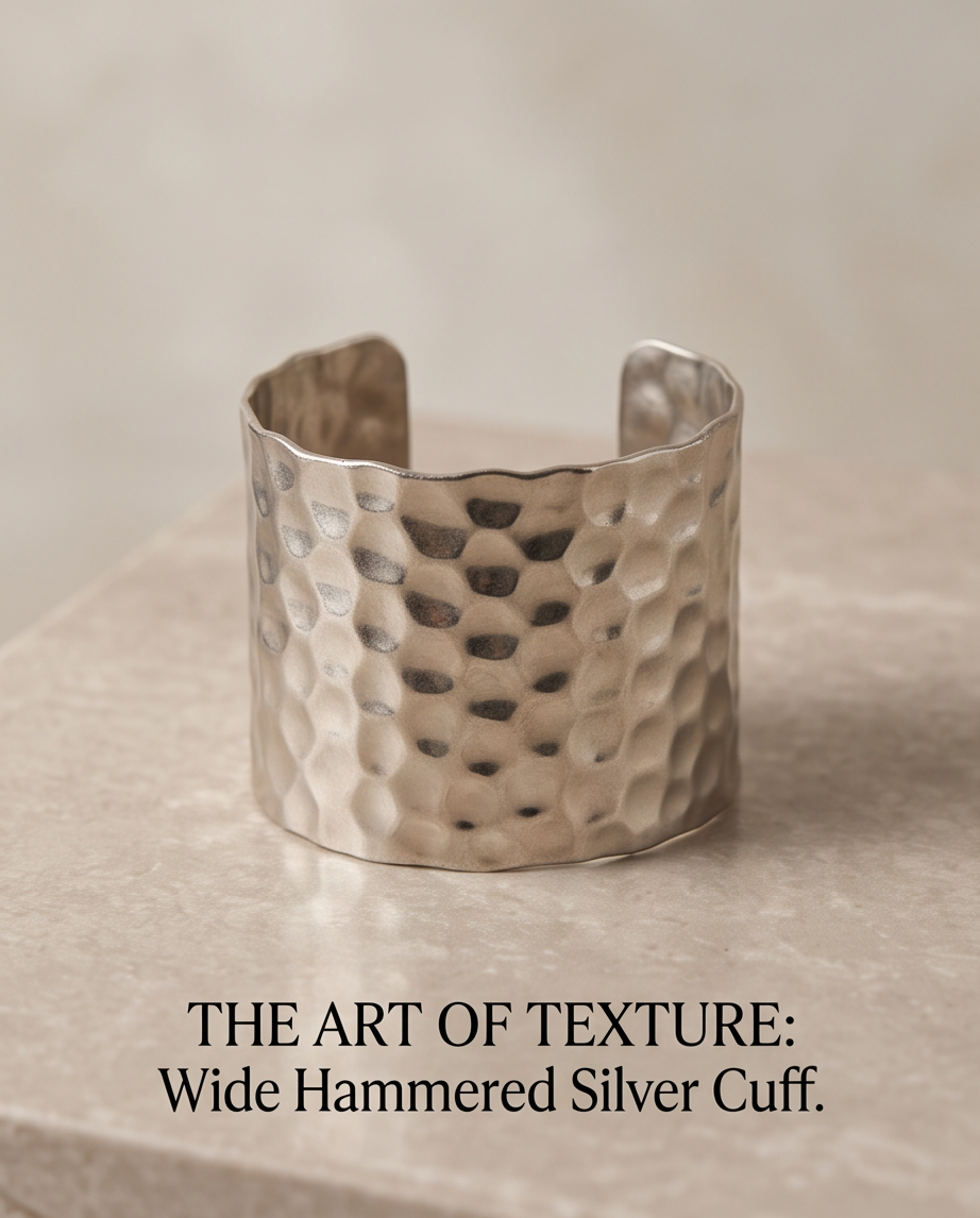 Wide Hammered Silver Cuff Bracelet