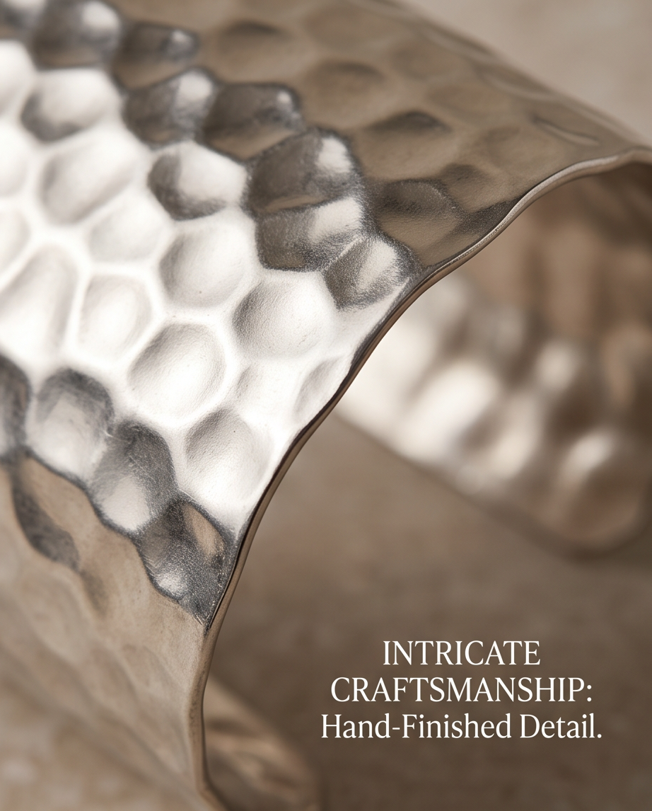 Wide Hammered Silver Cuff Bracelet