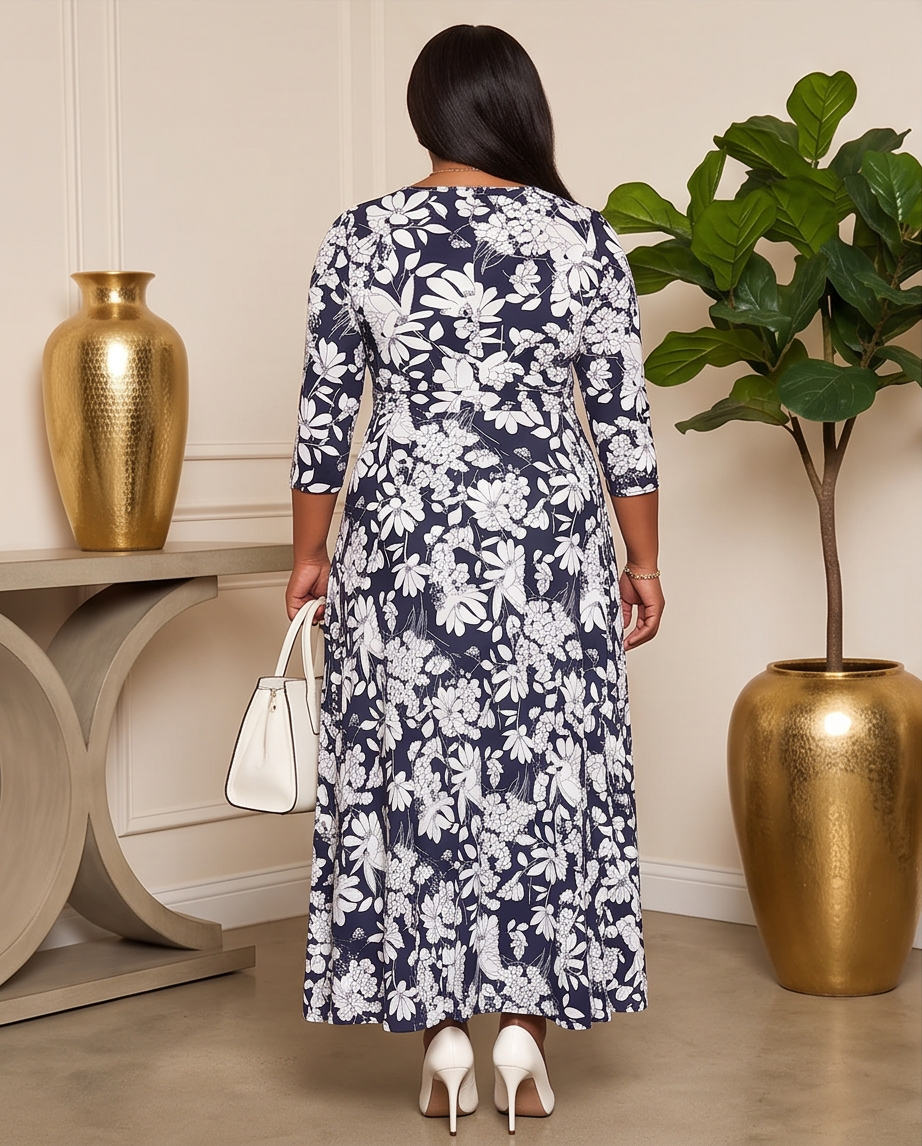 Plus Size Black & White Wrap Maxi Dress