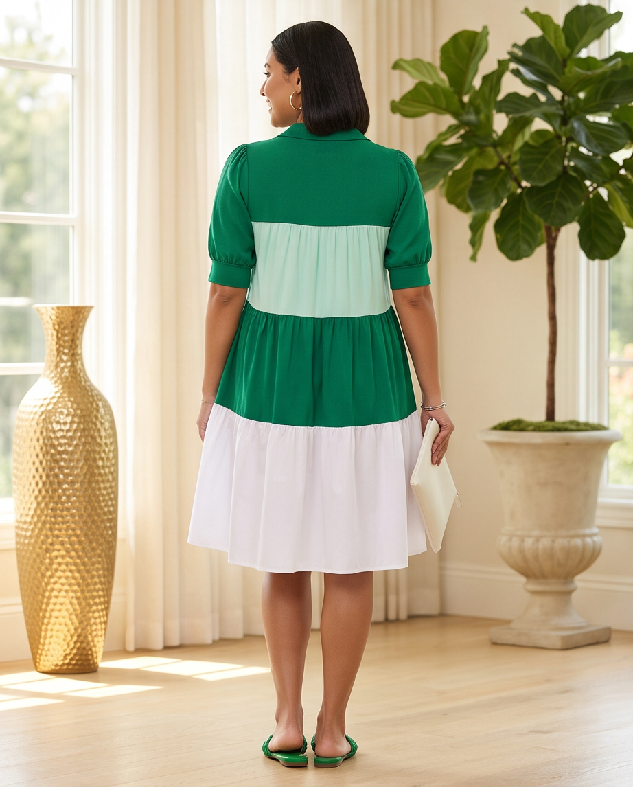 Plus Size Green Tiered Midi Dress