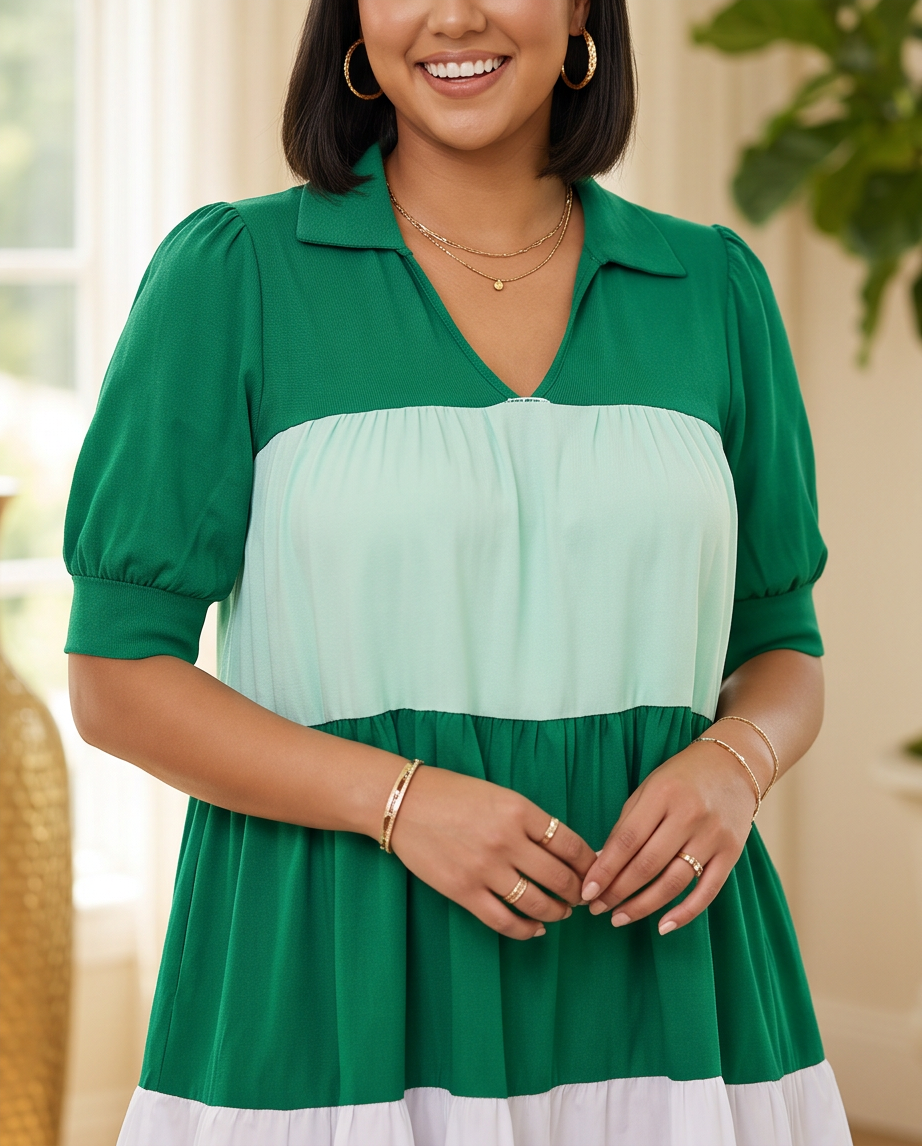 Plus Size Green Tiered Midi Dress