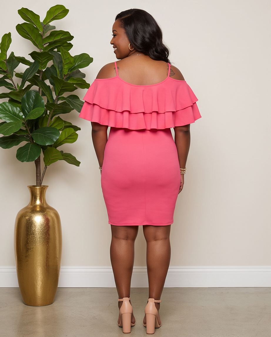 Plus Size Pink Ruffle Strappy Dress