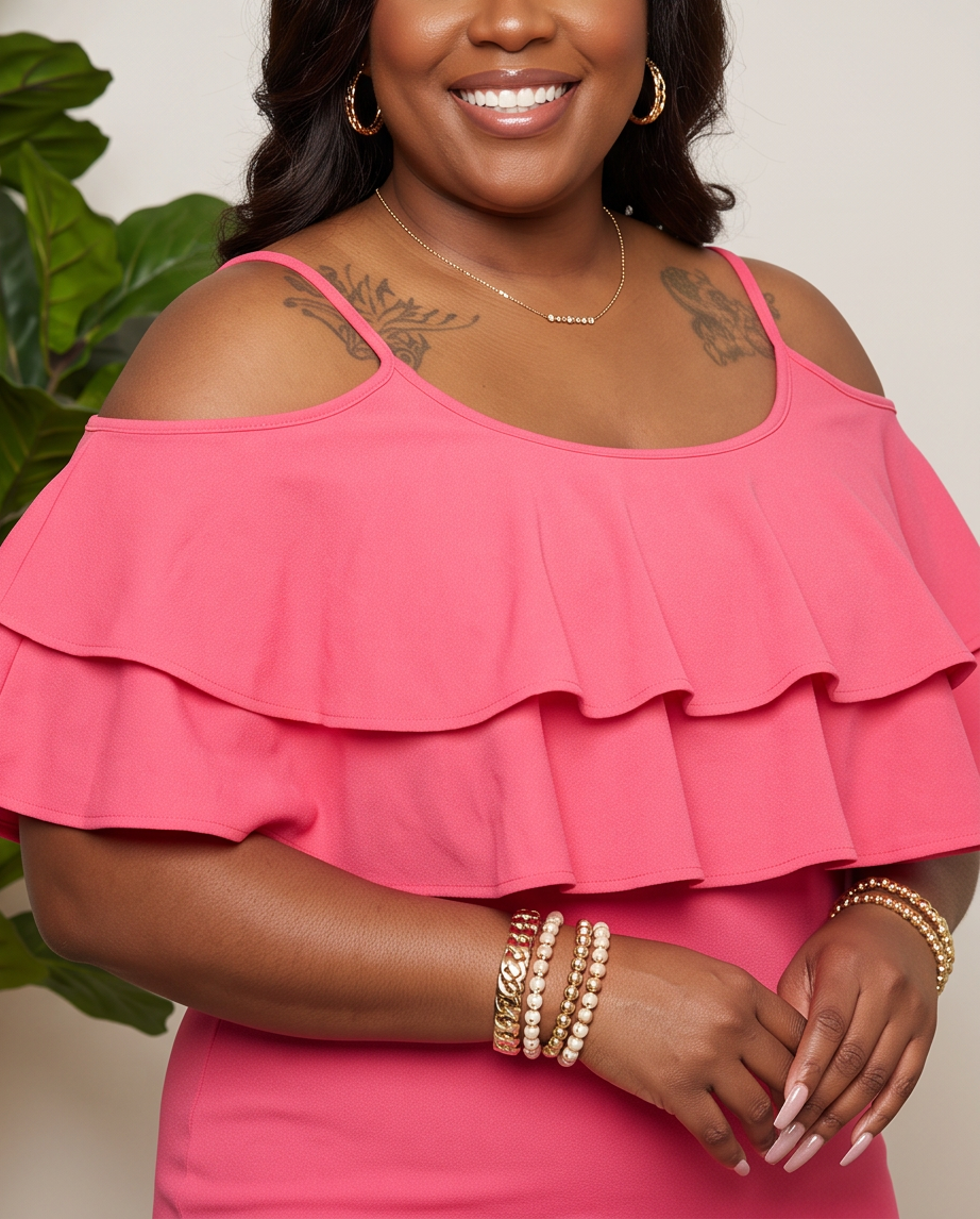 Plus Size Pink Ruffle Strappy Dress