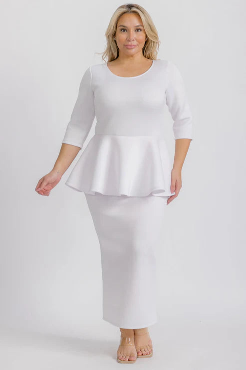 Plus Size White Peplum Maxi Dress - 2956