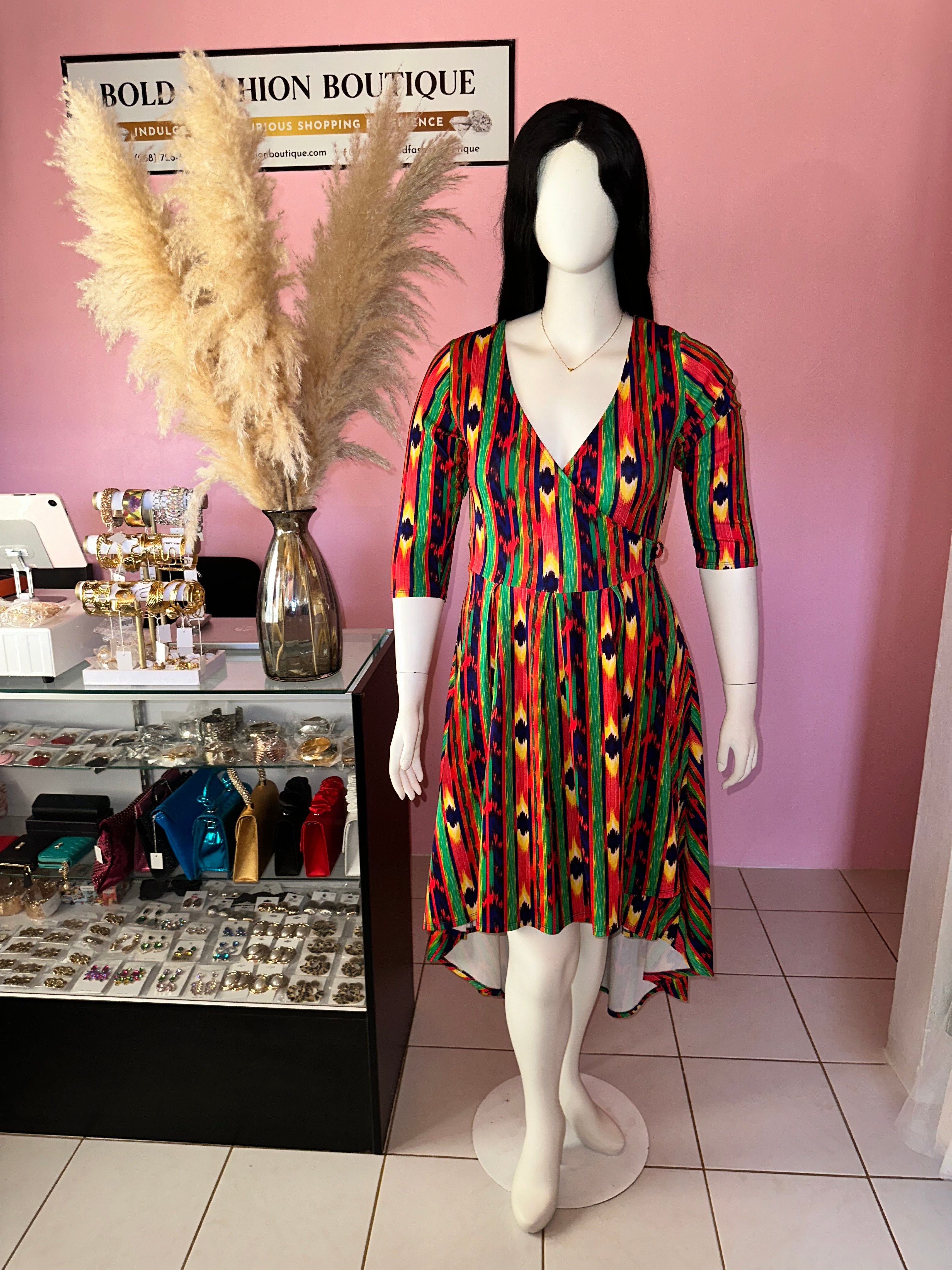 Plus Size Colorful High-Low Wrap Dress - 2024
