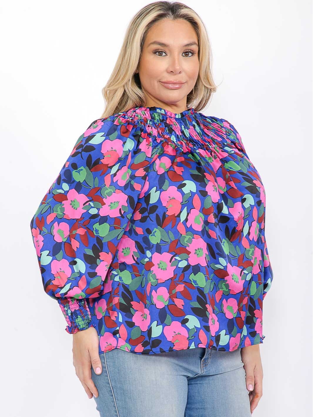 Plus Size Mock Neck Floral Blouse - STT17066PAX