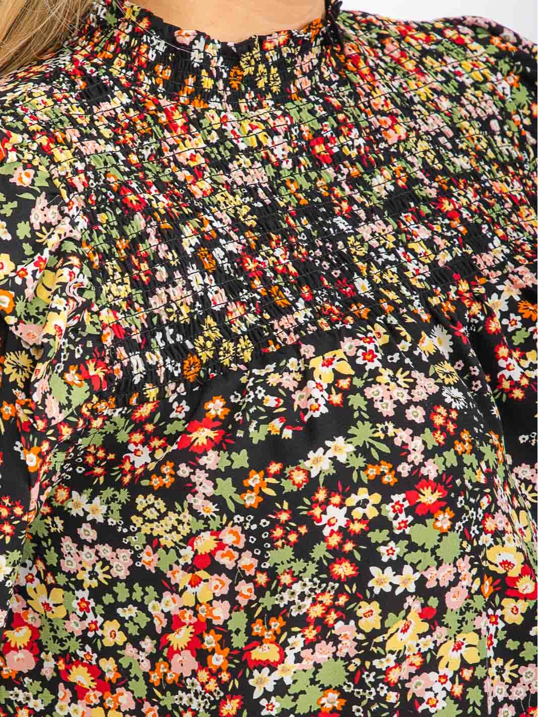 Plus Size Long Sleeve Mock Neck Floral Smock Top - STT16195AAX