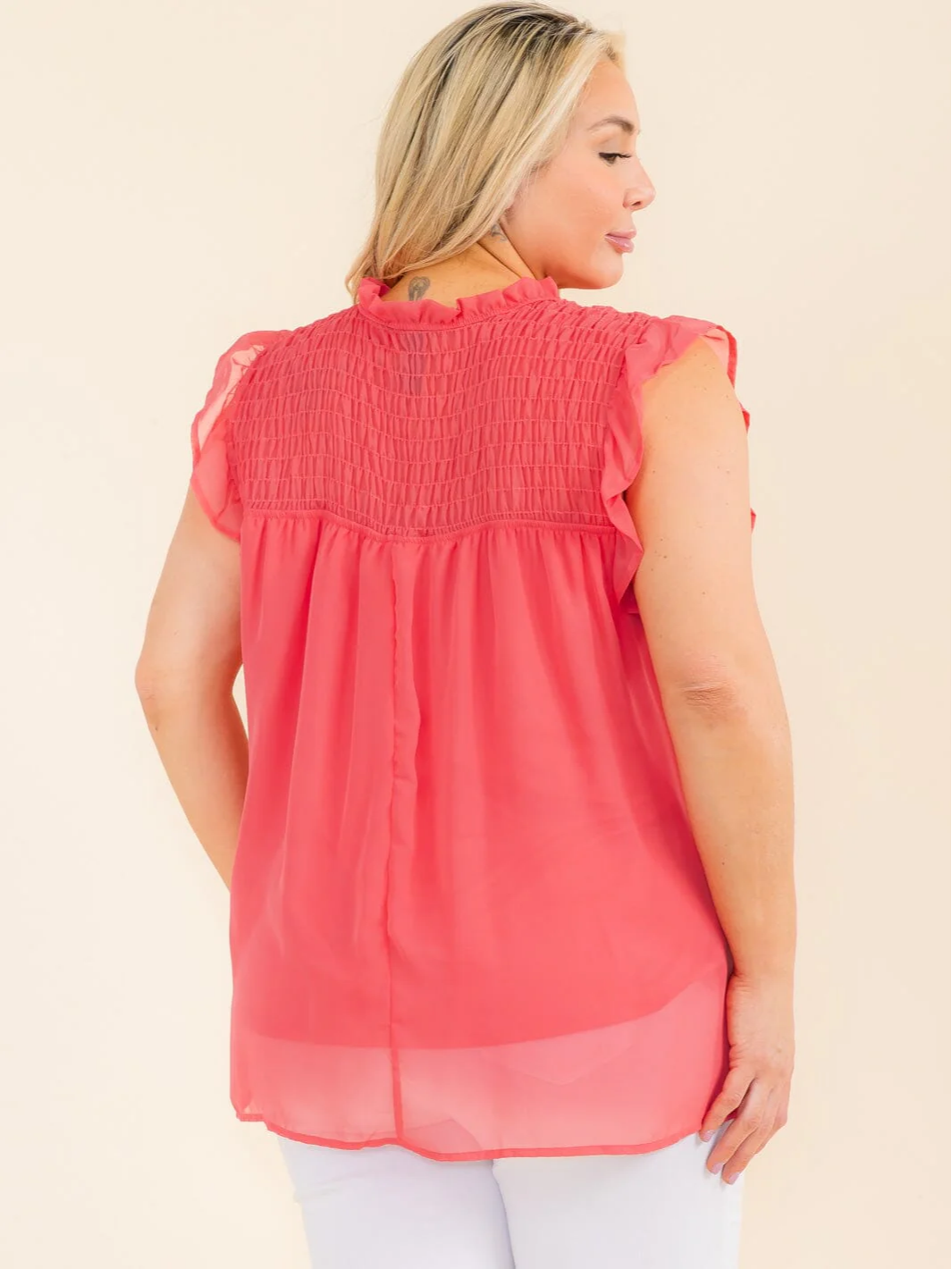 Plus Size Coral Tiered Short Sleeve Blouse - VT28366