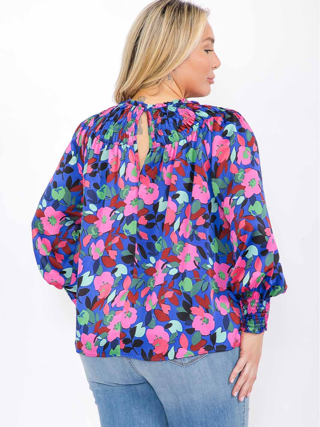 Plus Size Mock Neck Floral Blouse - STT17066PAX