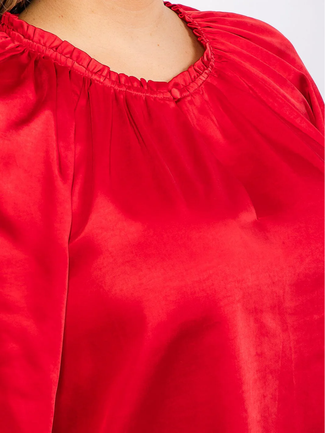 Plus Size Red Long Sleeve Satin Blouse - STT17104SX