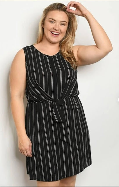 Plus Size Black Striped Dress - 1119
