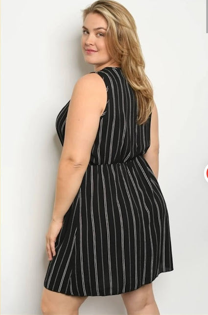 Plus Size Black Striped Dress - 1119