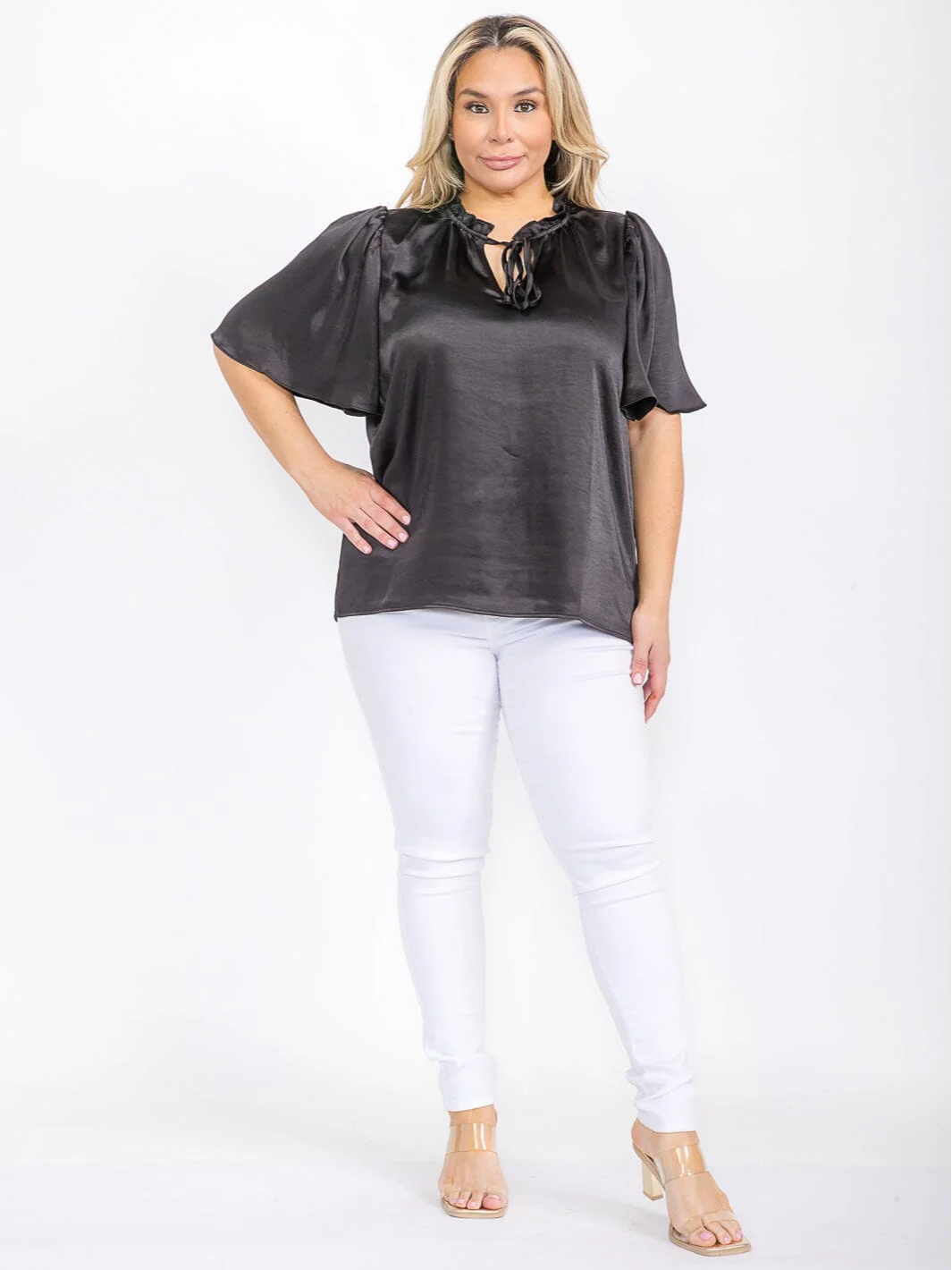 Plus Size Black Satin Top - STT16788SAX