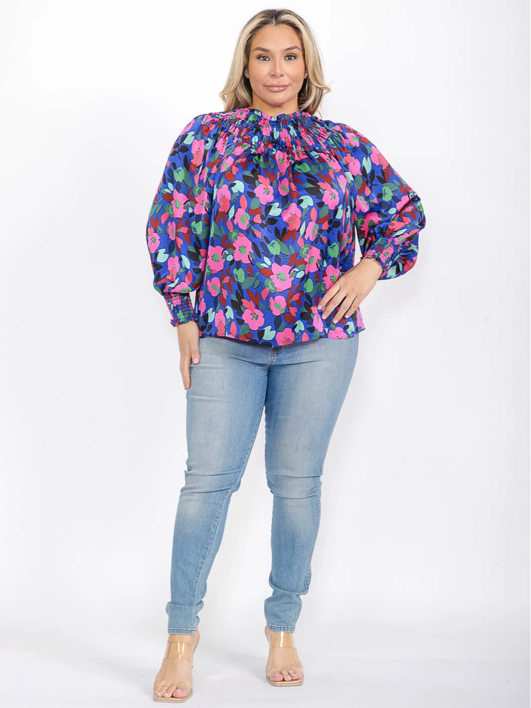 Plus Size Mock Neck Floral Blouse - STT17066PAX