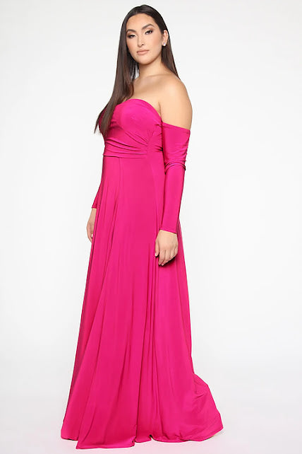 Plus Size Pink Sassy High Slit Maxi Dress - 904133