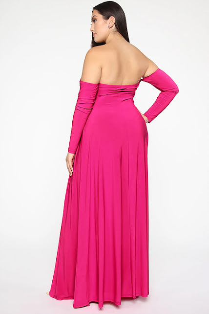 Plus Size Pink Sassy High Slit Maxi Dress - 904133
