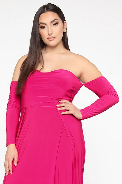 Plus Size Pink Sassy High Slit Maxi Dress - 904133
