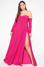 Plus Size Pink Sassy High Slit Maxi Dress - 904133
