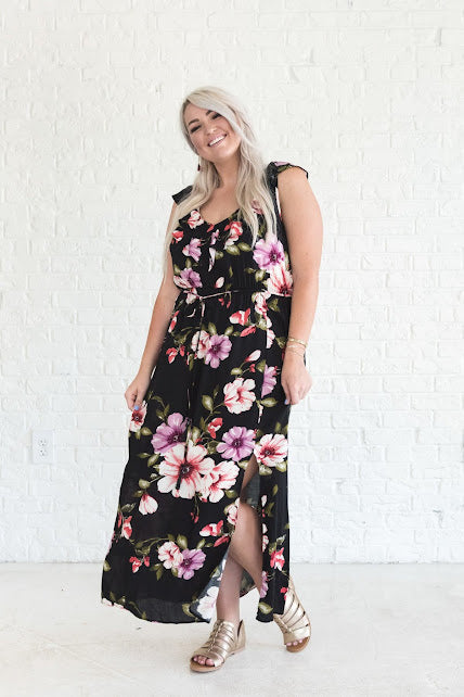 Plus Size Black Floral Maxi Dress - XD17363RCP