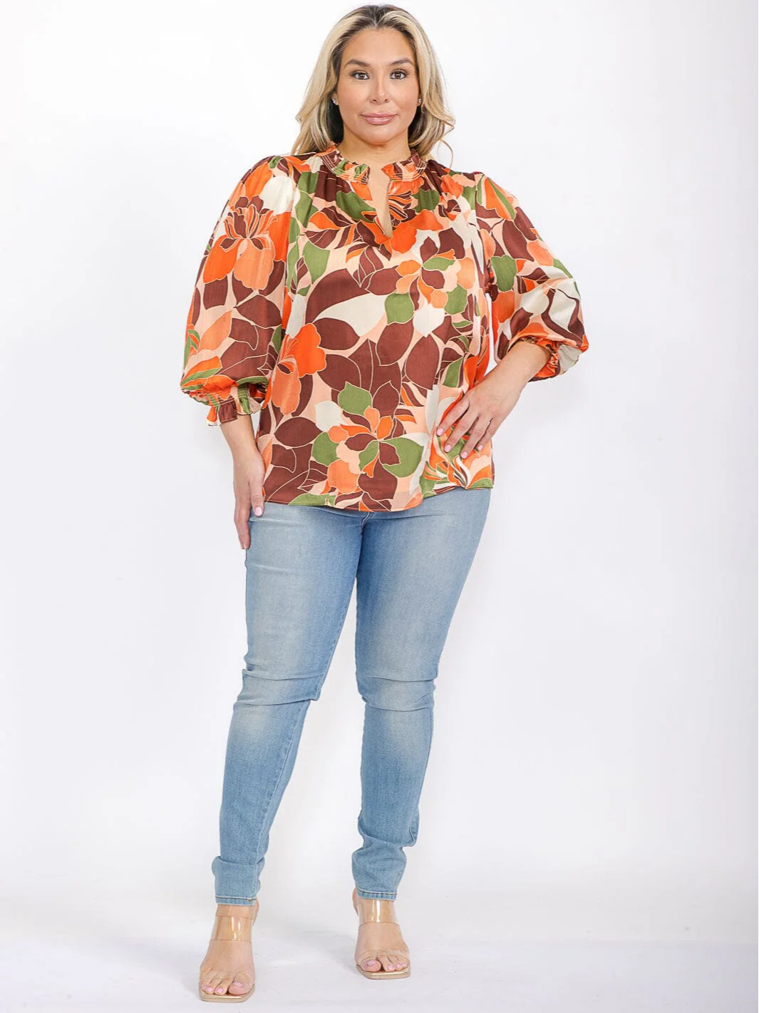 Plus Size Ruffle Floral Blouse - STT17063PAX