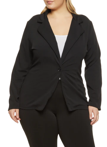 Plus Size Black Botton Front Jacket - JX8202