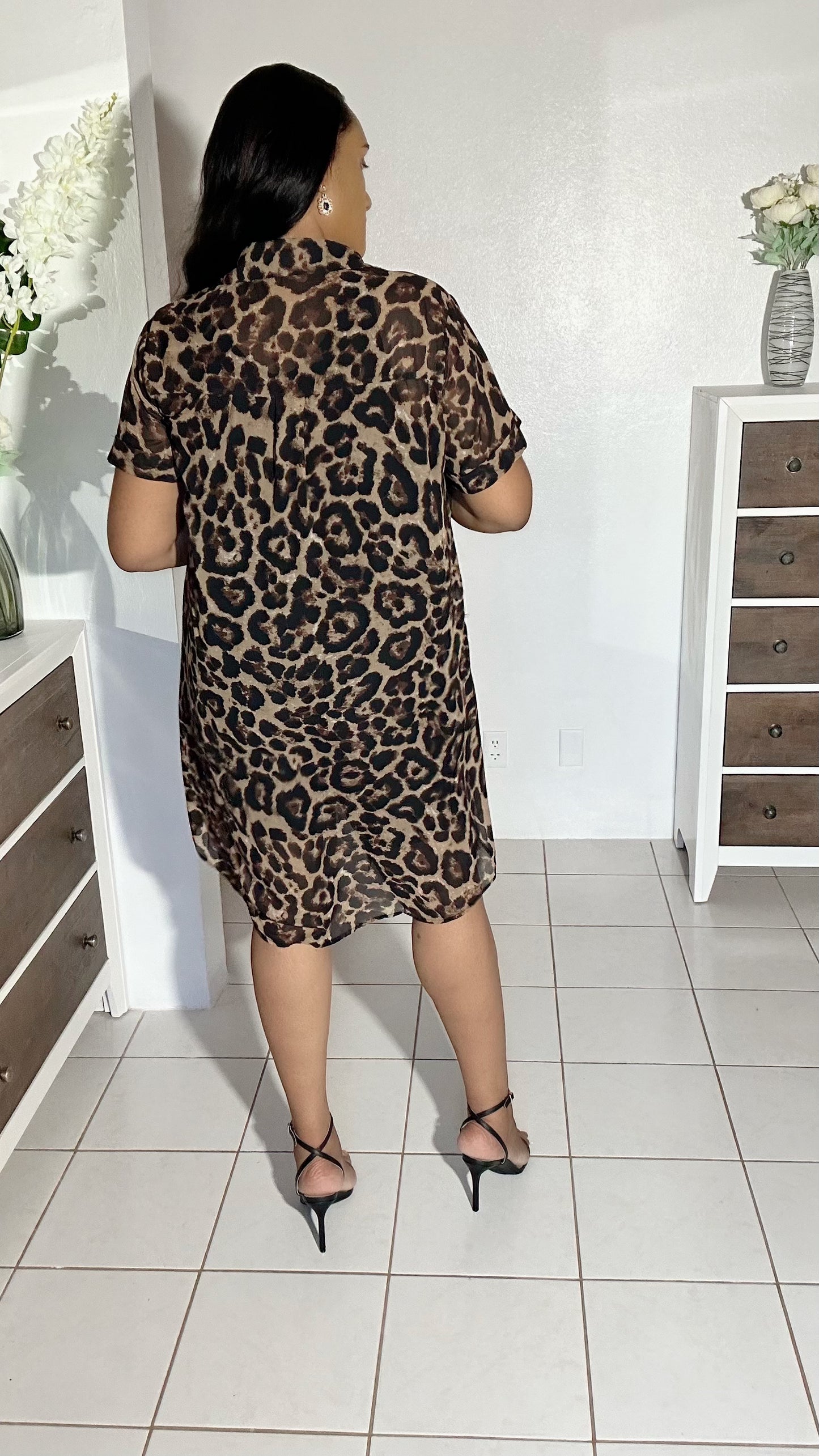 Mid-size Leopard Print Shirt Dress