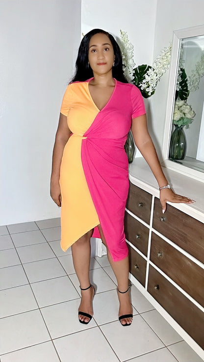 Mid-size Pink and orange Midi Dress