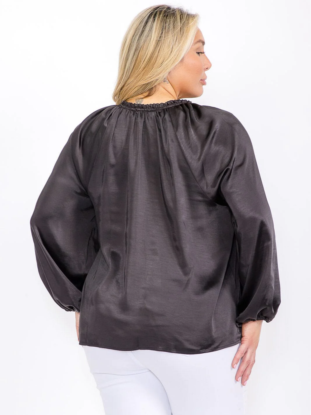 Plus Size Black Satin Top - STT16788SAX