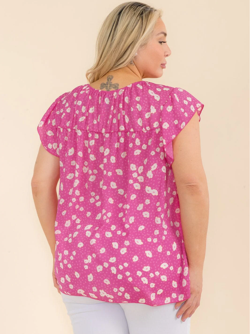 Plus Size Pink Floral Tunic Blouse - VT28292